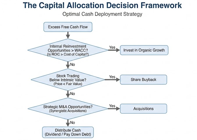 CEO capital allocation decision tree chart for stock buybacks vs dividends